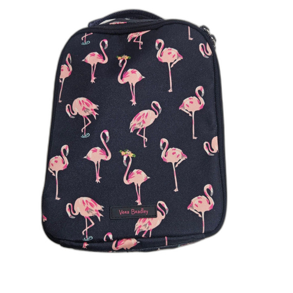 Vera Bradley Flamingo Lunch Tote Bag Insulated Zipper Lunchbox Pink and Navy - Picture 1 of 8